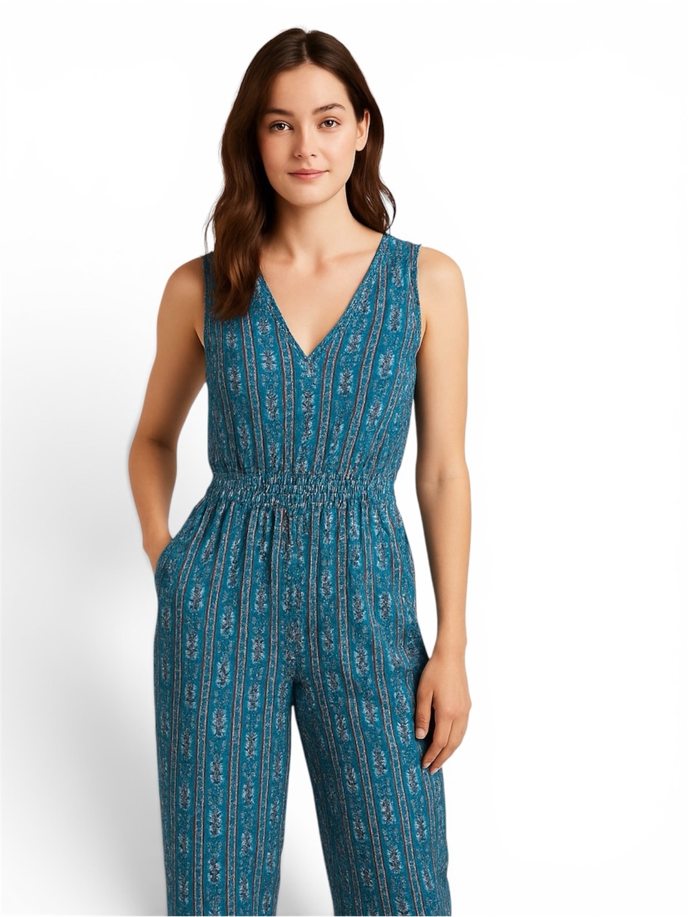 Japna Boho Paisley Print Wide-Leg Jumpsuit with Pockets - Size S